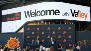 May 17, 2024; Phoenix, AZ, USA; Mike Budenholzer speaks alongside General Manager James Jones during