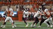 Nov 28, 2025; Austin, Texas, USA; Texas A&M Aggies quarterback Marcel Reed (10) throws a pass during the first half against the Texas Longhorns at Darrell K Royal-Texas Memorial Stadium. Mandatory Credit: Scott Wachter-Imagn Images
