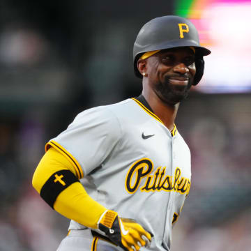 Jun 14, 2024; Denver, Colorado, USA; Pittsburgh Pirates outfielder Andrew McCutchen (22) reacts following his solo home run in the sixth inning at Coors Field. 