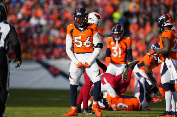 Edge rusher celebrates after a play.