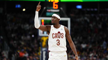 Mar 31, 2024; Denver, Colorado, USA; Cleveland Cavaliers guard Caris LeVert (3) : Ron Chenoy-Imagn Images