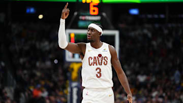 Mar 31, 2024; Denver, Colorado, USA; Cleveland Cavaliers guard Caris LeVert (3): Ron Chenoy-Imagn Images