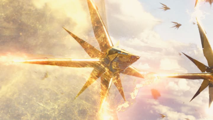 Marvel's Guardians Of The Galaxy..Nova Corp Starblaster ships creating a barricade.