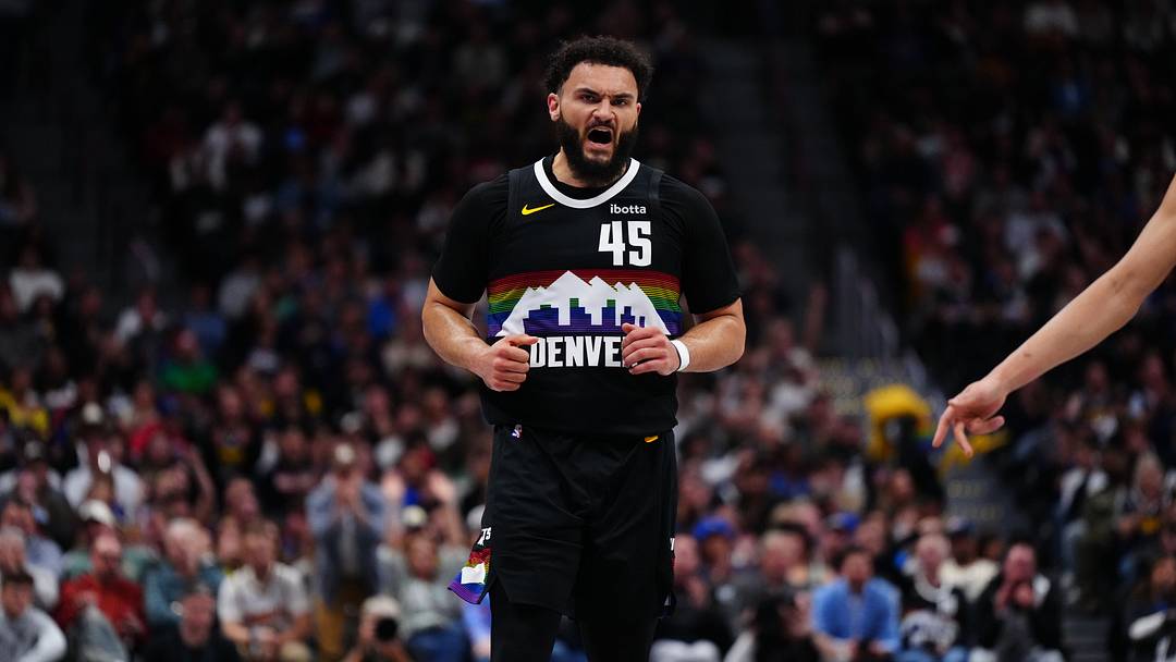 Apr 10, 2026; Denver, Colorado, USA; Denver Nuggets forward David Roddy (45) reacts to a play in the second half against the Oklahoma City Thunder at Ball Arena. Mandatory Credit: Ron Chenoy-Imagn Images Apr 10, 2026; Denver, Colorado, USA; Denver Nuggets forward David Roddy (45) reacts to a play in the second half against the Oklahoma City Thunder at Ball Arena. Mandatory Credit: Ron Chenoy-Imagn Images