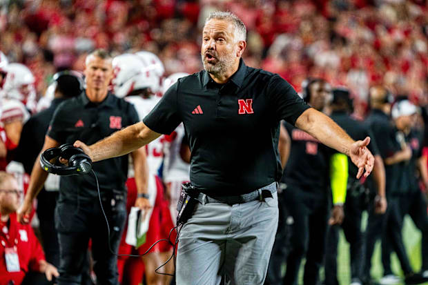 Nebraska coach Matt Rhule reacts to a fourth-quarter officiating call.
