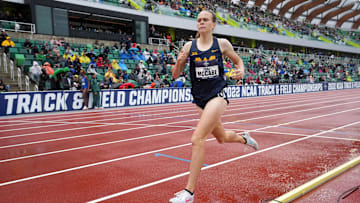 Jun 11, 2022; Eugene, OR, USA; Ceili McCabe of West Virginia places third in the women's steeplechase in 9:31.14 during the NCAA Track and Field Championships at Hayward Field. Mandatory Credit: Kirby Lee-Imagn Images