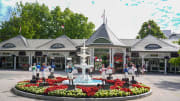 Jun 3, 2024; Saratoga Springs, NY, USA; The Marylou Whitney entrance at Saratoga Race Course. Mandatory Credit: Gregory Fisher-USA TODAY Sports