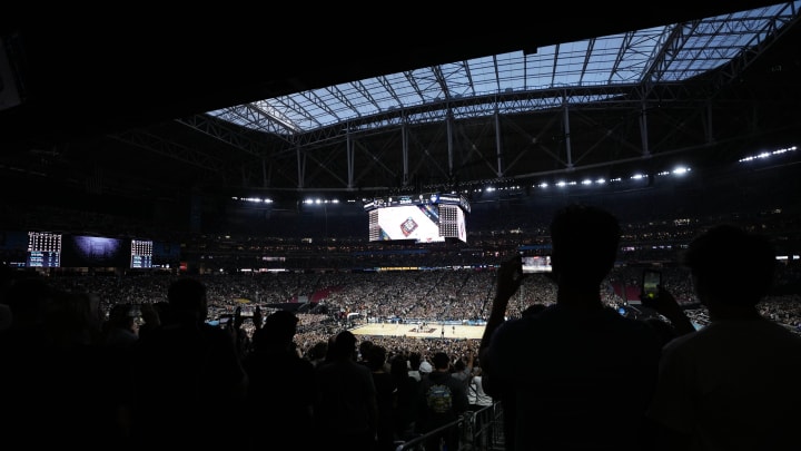 Apr 8, 2024; Glendale, AZ, USA; General view of the first half between the Purdue Boilermakers and the Connecticut Huskies in the national championship game of the Final Four of the 2024 NCAA Tournament at State Farm Stadium. Mandatory Credit: Patrick Breen/Arizona Republic-USA TODAY Sports