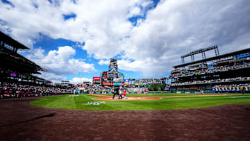 Sep 21, 2025; Denver, Colorado, USA; General view of the first inning between the Los Angeles Angels against the Colorado Rockies at Coors Field.