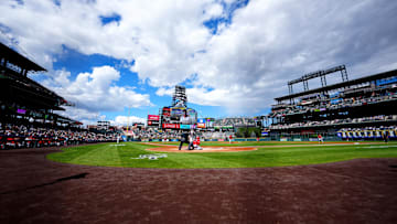 Sep 21, 2025; Denver, Colorado, USA; General view of the first inning between the Los Angeles Angels against the Colorado Rockies at Coors Field.