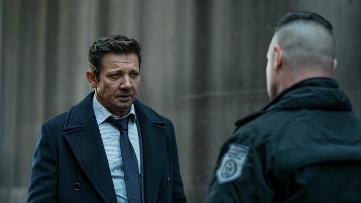L-R: Jeremy Renner as Mike McLusky and Lane Garrison as Carney in episode 8, season 3 of Mayor of Kingstown streaming on Paramount+, 2024. Credit: Dennis P. Mong Jr./Paramount+