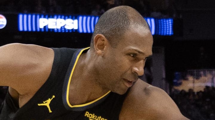 Feb 19, 2026; San Francisco, California, USA; Golden State Warriors center Al Horford (20) and Boston Celtics guard Payton Pritchard (11) race after a loose ball during the third quarter at Chase Center. Mandatory Credit: D. Ross Cameron-Imagn Images