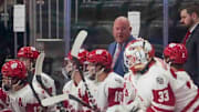 Wisconsin Badgers Men's Hockey Head Coach Mike Hastings seen Thursday, Dec. 28, 2023, in the Kwik Trip Holiday Face-Off against Air Force at Fiserv Forum in Milwaukee. Ebony Cox / Milwaukee Journal Sentinel