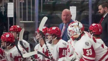 Wisconsin coach Mike Hastings seen Thursday, Dec. 28, 2023, in the Kwik Trip Holiday Face-Off against Air Force at Fiserv Forum in Milwaukee.