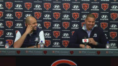 Ian Cunningham (left) and Ryan Poles enjoy a laugh during the predraft press conference.