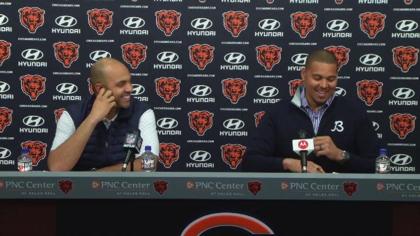 Ian Cunningham (left) and Ryan Poles enjoy a laugh during the predraft press conference.