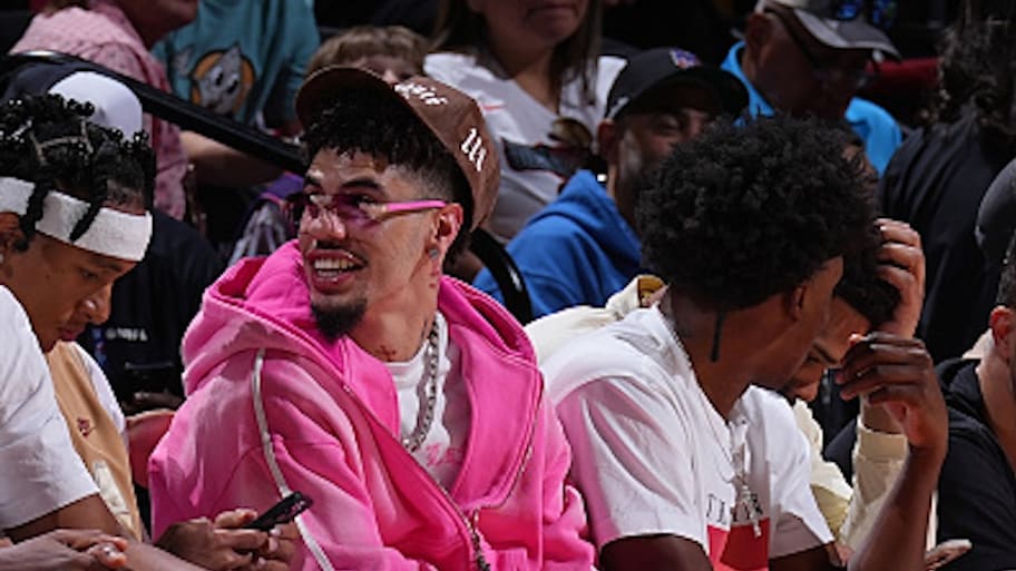 LaMelo Ball sat courtside for the Hornets Summer League game on Friday in Las Vegas. | Photo by Garret Ellwood / NBAE via Getty Images