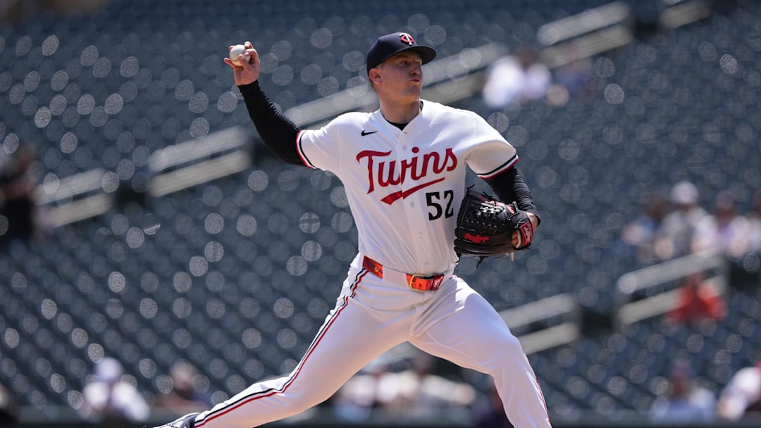 May 14, 2026; Minneapolis, Minnesota, USA; Minnesota Twins pitcher Zebby Matthews (52) pitches during the first inning against the Miami Marlins at Target Field. Mandatory Credit: Jordan Johnson-Imagn Images May 14, 2026; Minneapolis, Minnesota, USA; Minnesota Twins pitcher Zebby Matthews (52) pitches during the first inning against the Miami Marlins at Target Field. Mandatory Credit: Jordan Johnson-Imagn Images