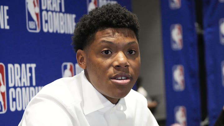 Ace Bailey talks to the media at the NBA Draft combine in May. Ace Bailey talks to the media at the NBA Draft combine in May.