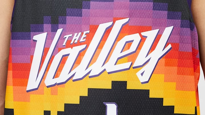 Phoenix Suns guard Devin Booker's City Edition jersey. Phoenix Suns guard Devin Booker's City Edition jersey.