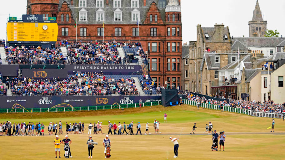 Rory McIlroy takes a shot on the first fairway during the final round of the 150th Open Championship at St. Andrews.