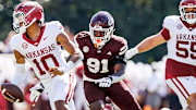 Mississippi State Defensive End Deonte Anderson (#91) during the game between the Arkansas Razorbacks and the Mississippi State Bulldogs at Davis Wade Stadium at Scott Field in Starkville, MS.
