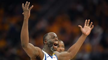 Apr 26, 2025;  Draymond Green against the Houston Rockets during the first round of the 2024 NBA Playoffs. Credit: Darren Yamashita-Imagn Images
