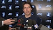 Mitch Marner speaks to reporters after the Toronto Maple Leafs' 6–1 defeat to the Florida Panthers in Game 5.