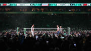 Apr 7, 2024; Philadelphia, PA, USA; The Rock and John Cena interfere during the main event.