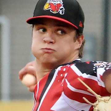 Erie SeaWolves starting pitcher Jackson Jobe throws against the Akron RubberDucks at UPMC Park in Erie on July 5, 2024.