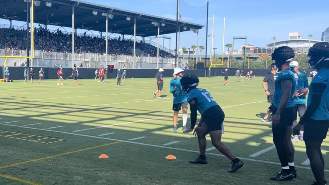 Jaguars wide receivers line up at training camp.