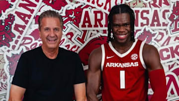 Arkansas Razorbacks recruit Jordan Smith with coach John Calipari during weekend official visit in Fayetteville, Ark.