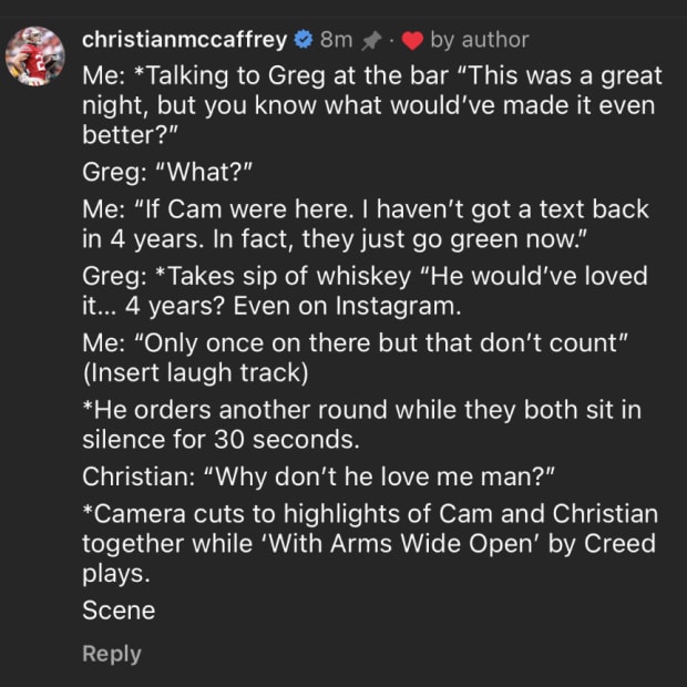 Christian McCaffrey responds to Cam Newton