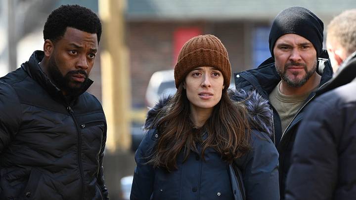 CHICAGO P.D. -- "Fight" Episode 1020 -- Pictured: (l-r) LaRoyce Hawkins as Kevin Atwater, Marina Squerciati as Kim Burgess, Patrick John Flueger as Adam Ruzek, Jason Beghe as Hank Voight