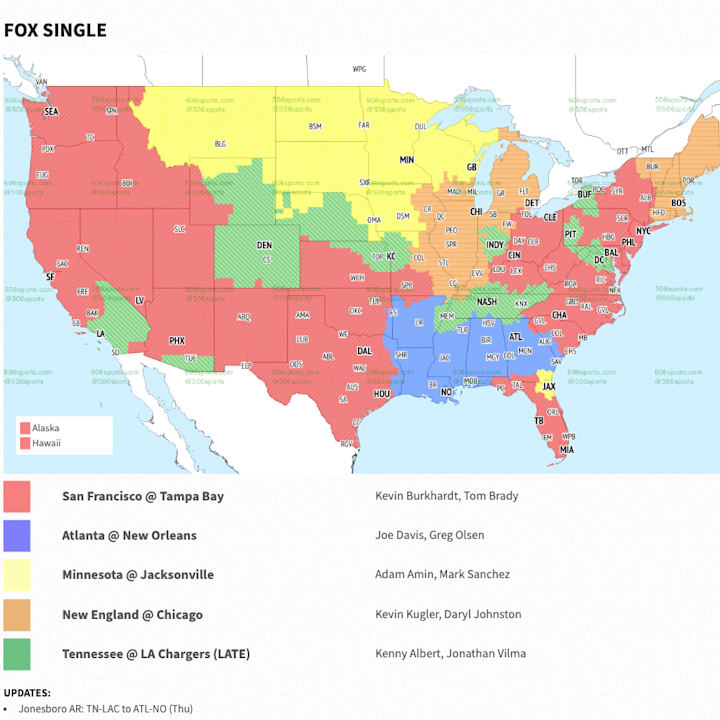 NFL Week 10 coverage maps,  FOX Single
