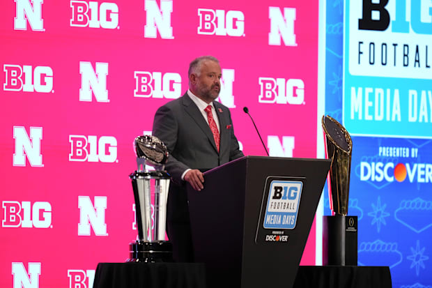 Nebraska head coach Matt Rhule speaks to the media during the Big Ten NCAA college football media days at Mandalay Bay Resort