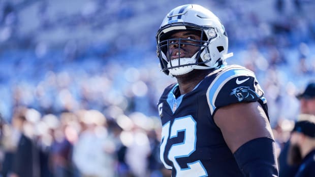 Carolina Panthers offensive tackle Taylor Moton (72) during pregame warm ups. Jim Dedmon-USA TODAY Sports