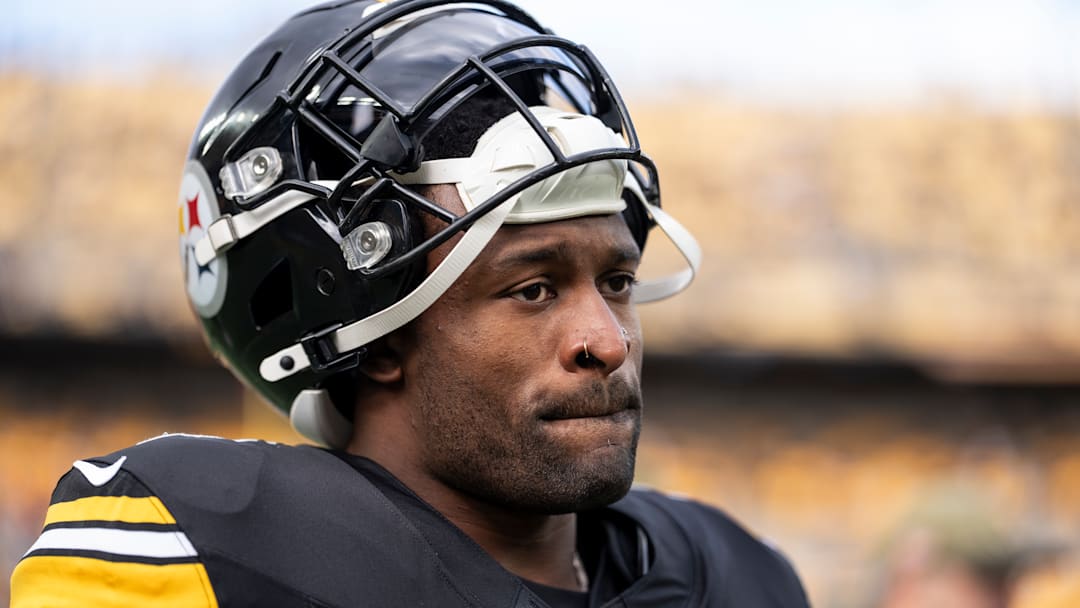 DK Metcalf of the Pittsburgh Steelers stands on the sideline DK Metcalf of the Pittsburgh Steelers stands on the sideline