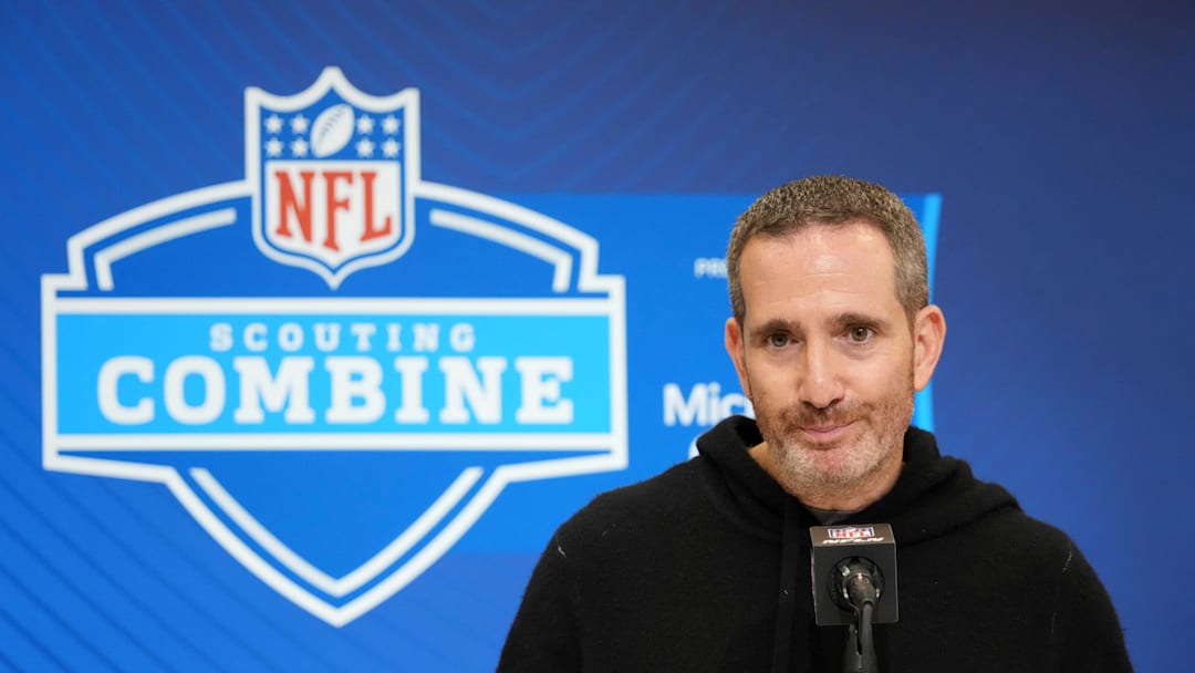Feb 25, 2025; Indianapolis, IN, USA; Philadelphia Eagles general manager Howie Roseman speaks during the NFL Scouting Combine at the Indiana Convention Center. Mandatory Credit: Kirby Lee-Imagn Images