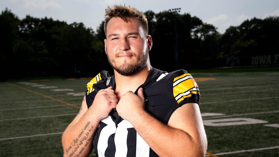 Offensive Lineman Beau Stephens stands for a photo during Iowa Football’s media day on Aug. 8, 2025, in Iowa City. Offensive Lineman Beau Stephens stands for a photo during Iowa Football’s media day on Aug. 8, 2025, in Iowa City.