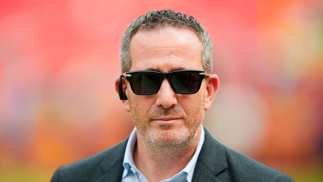 Sep 14, 2025; Kansas City, Missouri, USA; Philadelphia Eagles general manager Howie Roseman looks on prior to the game between the Kansas City Chiefs and the Philadelphia Eagles at GEHA Field at Arrowhead Stadium. Mandatory Credit: Jay Biggerstaff-Imagn Images