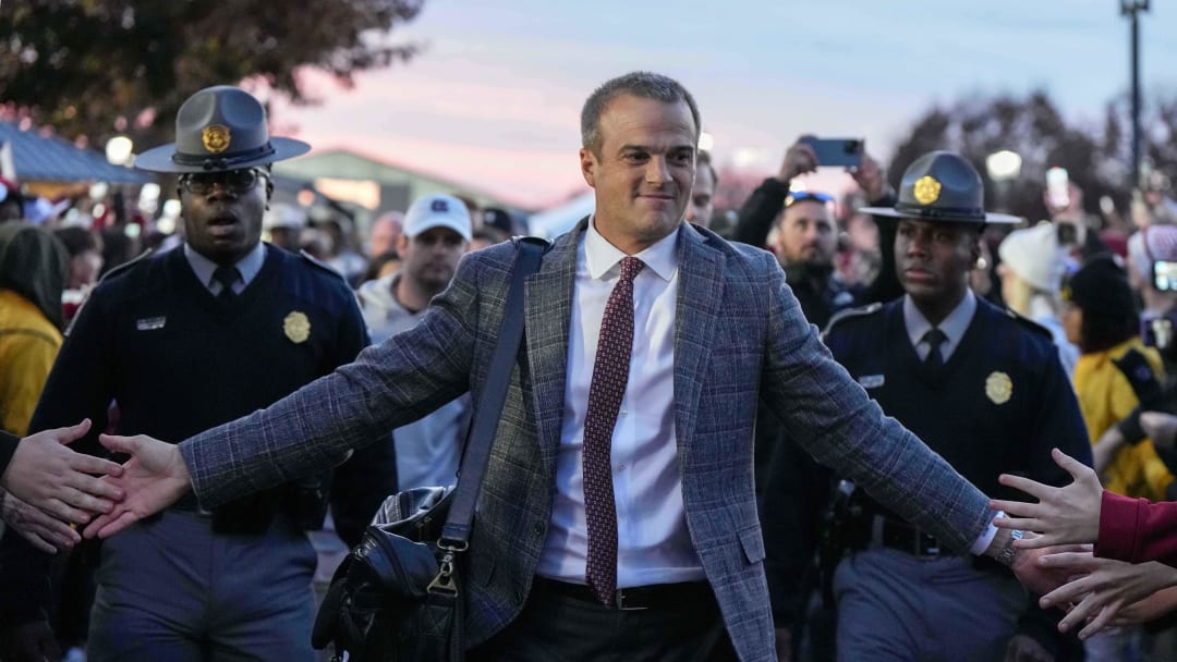 Nov 25, 2023; Columbia, South Carolina, USA; South Carolina Gamecocks head coach Shane Beamer leads the Gamecock Walk prior to their game against the Clemson Tigers at Williams-Brice Stadium. Mandatory Credit: David Yeazell-USA TODAY Sports