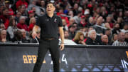 Cincinnati Bearcats head coach Wes Miller instructs the team in the second half of a college basketball game against the Bradley Braves during a second-round game of the National Invitation Tournament,, Saturday, March 23, 2024, at Fifth Third Arena in Cincinnati.