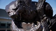 The Bearcat statue near the main entrance of Fifth Third Arena on the University of Cincinnati campus in Cincinnati on Wednesday, March 1, 2023. The statue is slated to be placed in storage until 2025 during the construction of a new indoor practice facility and athletic performance center.

University Of Cincinnati Bearcat Statue