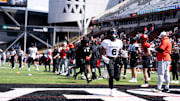 during the Cincinnati Bearcats football spring practice at Nippert Stadium on Saturday, April 12, 2025.
