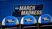 The March Madness logo on the team seats at the Intrust Bank Arena. 