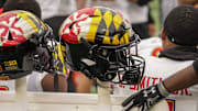 Dec 30, 2022; Charlotte, NC, USA; Maryland Terrapins helmet during the second half between the North Carolina State Wolfpack and the Maryland Terrapins in the 2022 Duke's Mayo Bowl at Bank of America Stadium. Mandatory Credit: Jim Dedmon-Imagn Images