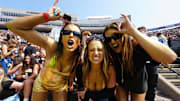 Sep 6, 2025; Boulder, Colorado, USA; Colorado Buffaloes student fans cheer in the first half against the Delaware Fightin Blue Hens  at Folsom Field. Mandatory Credit: Ron Chenoy-Imagn Images