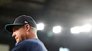 Seattle Mariners manager Dan Wilson (6) looks on against the Arizona Diamondbacks during the first inning at Chase Field on June 10.