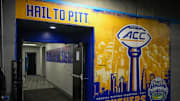 Dec 4, 2021; Charlotte, NC, USA; Pittsburgh Panthers locker room area during the ACC championship game between the Wake Forest Demon Deacons and the Pittsburgh Panthers at Bank of America Stadium. Mandatory Credit: Jim Dedmon-Imagn Images